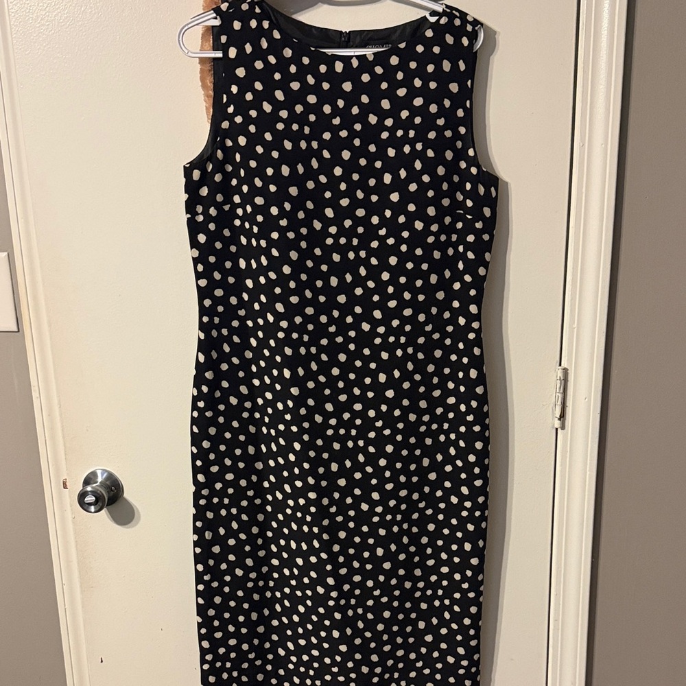 Sleeveless Black Midi Dress with Cream Polka Dot Print